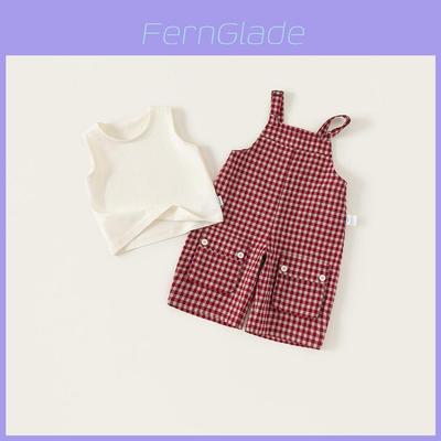Girl Summer Clothing Set With Cotton Gingham Pattern For Ages 3 To 8