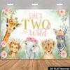 Sfondo 2D Giungla Due Selvaggi - Striscione Animali dello Zoo ad Acquerello per Servizio Fotografico del 2° Compleanno di una Bambina