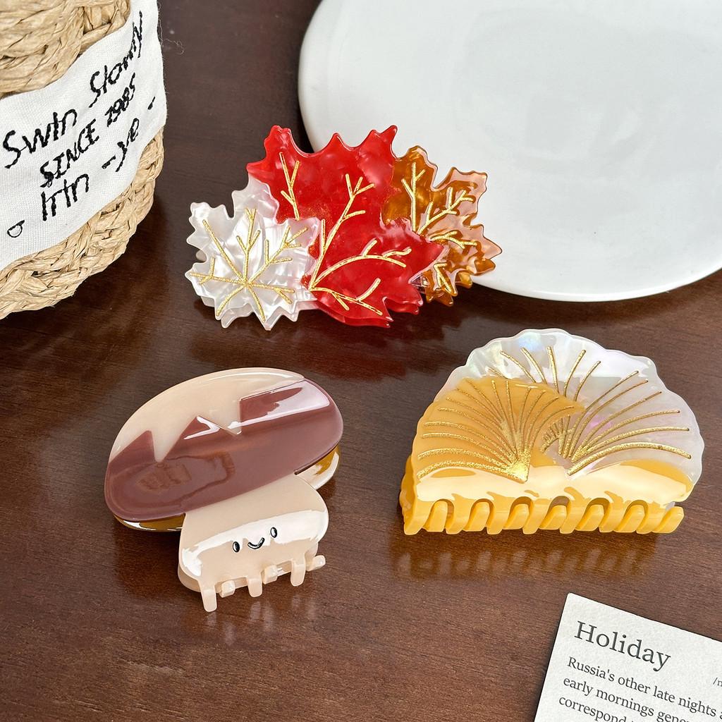 Stylish Maple Acetate Leaf Hair Clip Charming Mushroom Claw Clip Women For