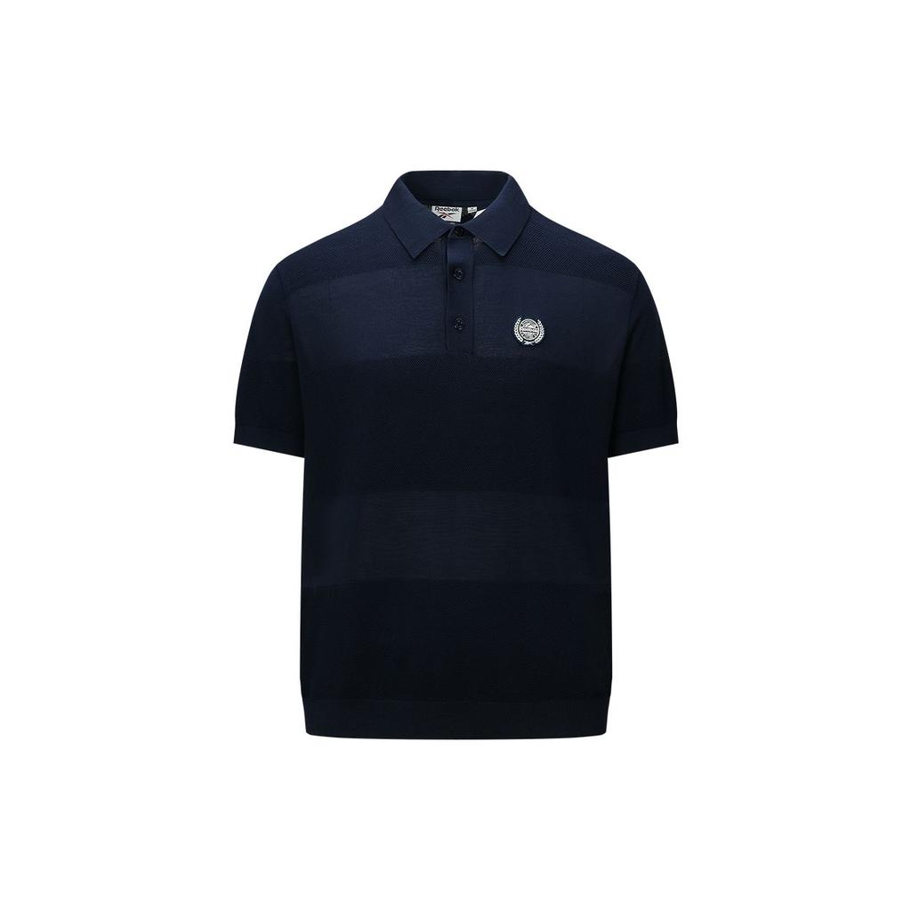 Reebok Fashion Solid Color Comfortable Versatile Logo Badge Pattern Short Sleeve Polo Shirt Men Polo Shirts Navy-Blue 24FRC431MGN2