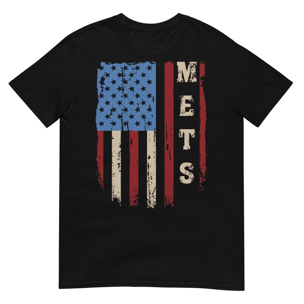 

Футболка с именем Mets Ретро Винтаж Имя Любитель Mets Флаг США 4XL