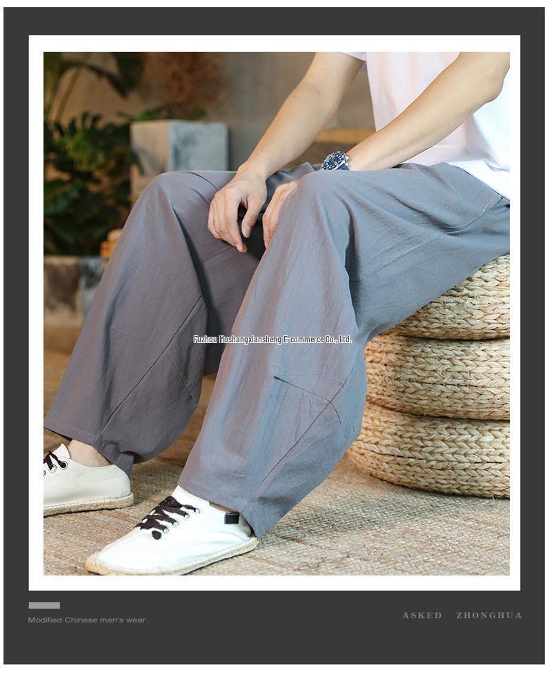 Men's Loose Wide-Leg Linen Pants - Chinese Style, Plus Size, Vintage Bloomer Trend