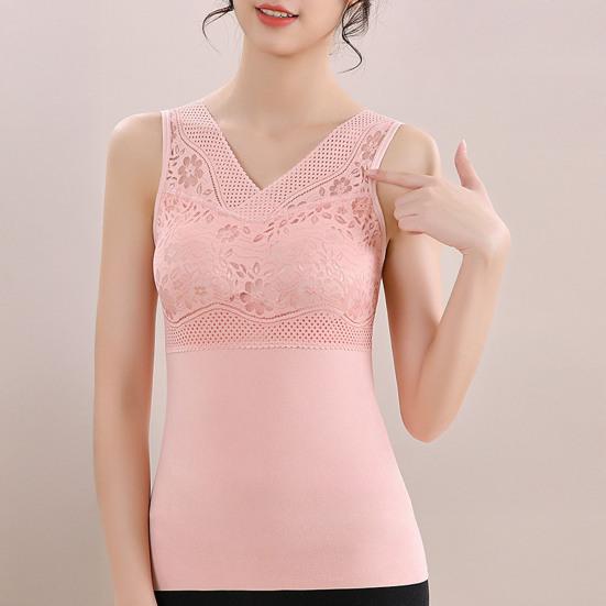 Thermal Tank Top for Women V Neck Sleeveless Camisole Top with Padded Bra Winter Warm Undershirt High Stretch Base Layer
