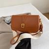 Solid Color Women's Shoulder Bag Wide Strap Handbag Brand Samll Crossbody Bag PU Leather Envelope Bag Lady Satchel Flap Handbags