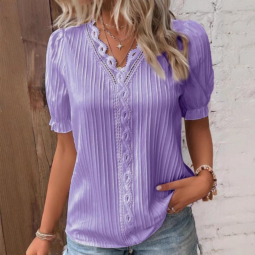 

Summer new vacation fashion hollow short-sleeved women s shirt S білий