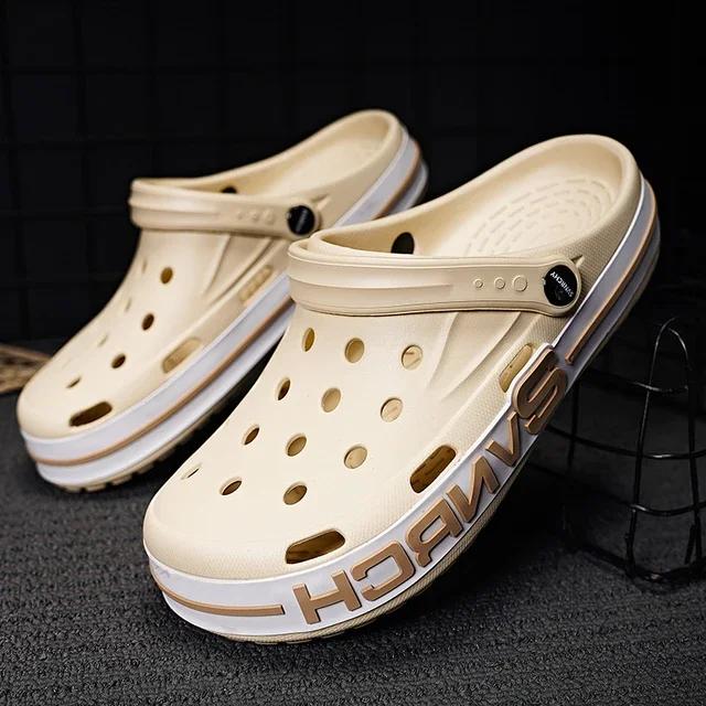 

Высокое качество 2024 Новые мужские сандалии тапочки пляжная уличная повседневная обувь легкие мягкие подошвы сабо для лета мужские пляжные сандалии 45 бежевый