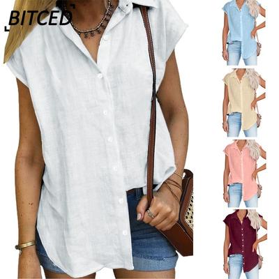 Women's Fashion Casual Solid Color Print Short Sleeve POLO Neck Blouses & Shirts