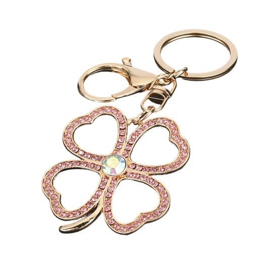 Keychain Pendant Rhinestones Four Leaf Clover Design Zinc Alloy Key Chain with Lobster Clasp Easy to Hang Key Holder Backpack Car Accessory