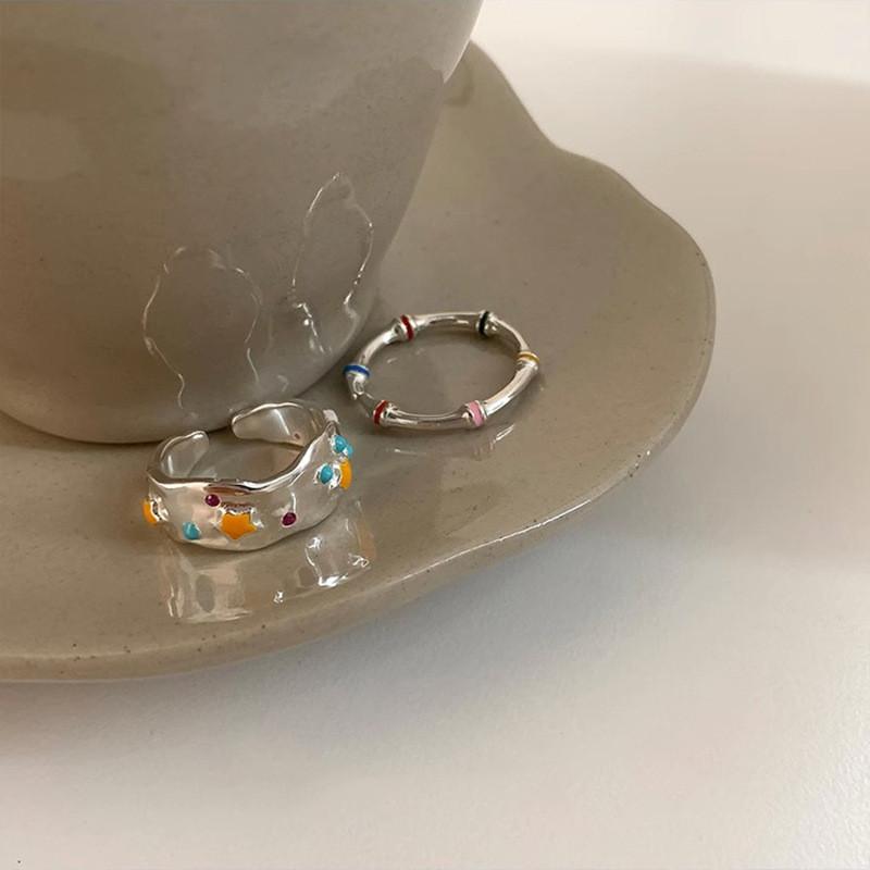 Inspired Korean Trendy Adjustable Copper Ring Irregular Drip Glaze Women For