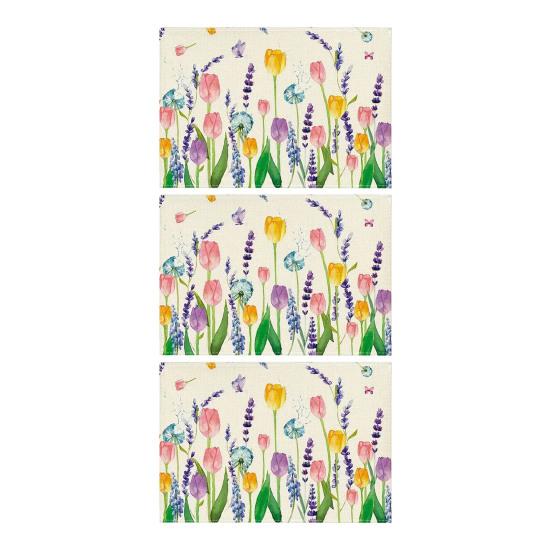 Floral Linen Placemat Tulip Spring Party Placemat Flowers Leaves Placemat Protects Table from