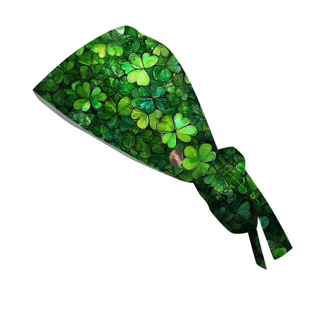 Adjustable Bouffant Cap with Floral Pattern for Women and Men Unisex Printed Work Hat with Button and Sweatband