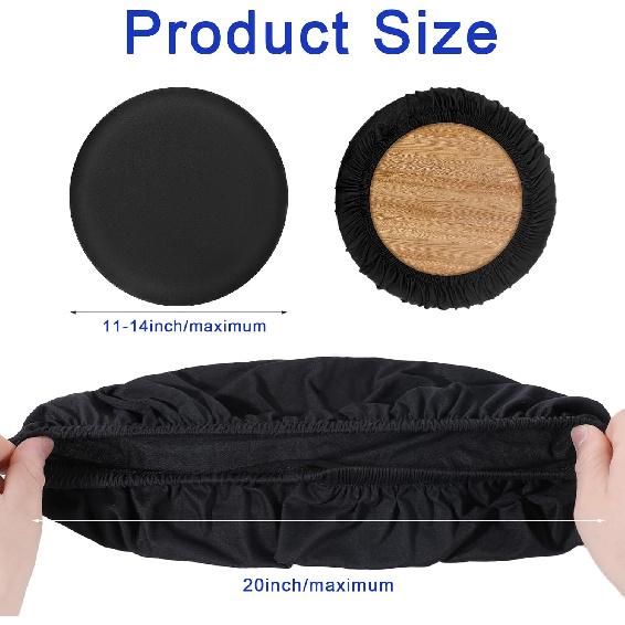 2 Pcs Bar Stool Covers Black Round High Elastic Bar Stool Covers Soft Stool Cushion Washable Slipcovers Fit for Dia 11-14 in Bar Round Chair for Home
