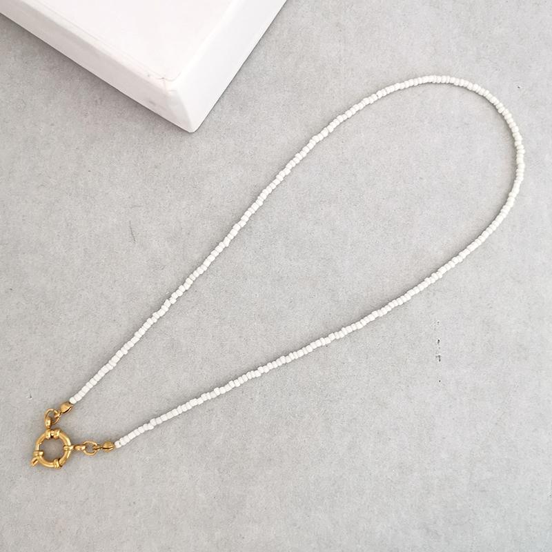 Imitation Pearl Necklace Women Choker Seed Beads Rainbow Stainless Steel Clasp Sailor Buckle Base Chain Gold Color Boho