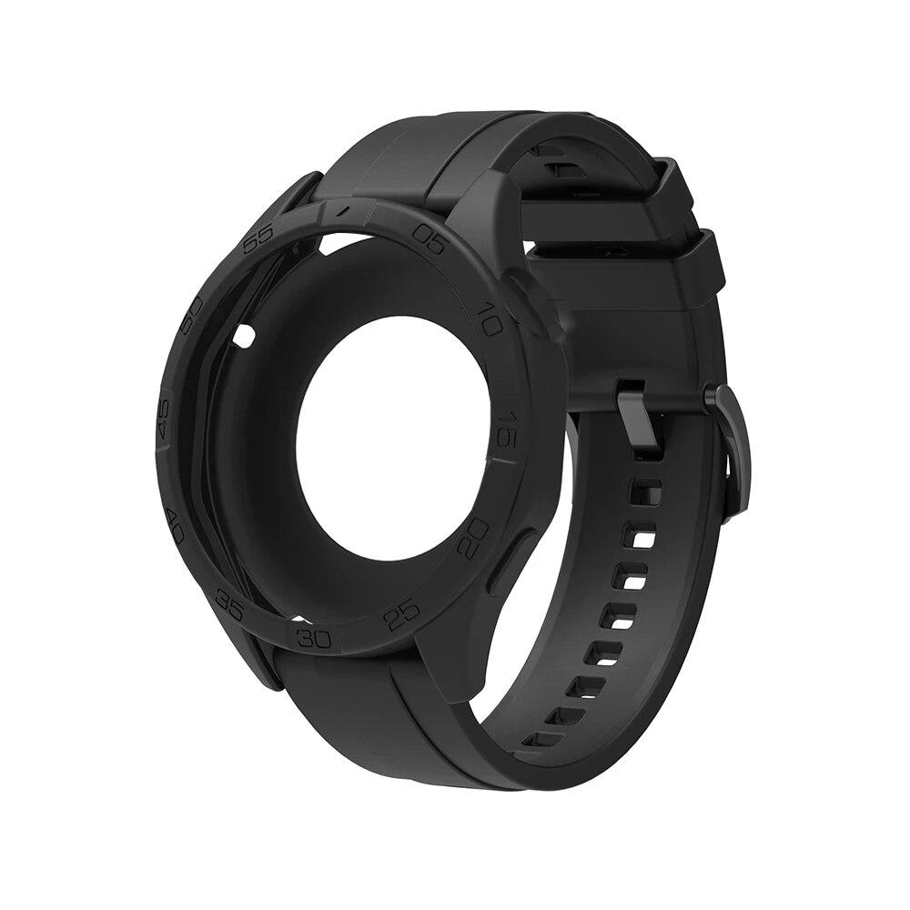 

Чехол + ремешок 2 в 1 для Huawei Watch GT 4 46 мм, высококачественный силиконовый защитный чехол для часов и ремешок, один цветной ремешок для часов, чехол For Huawei GT4 46mm чёрный