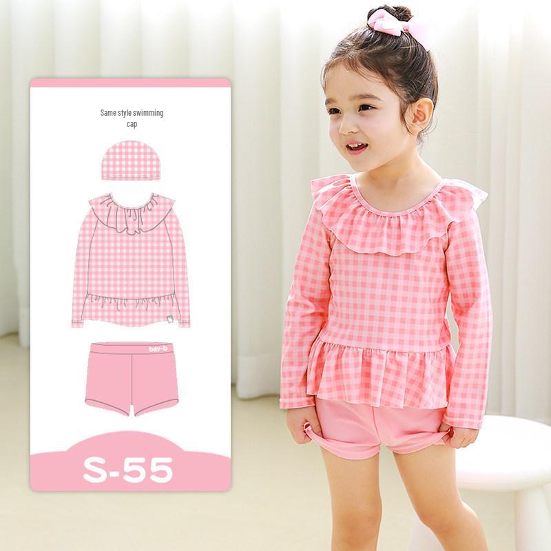 Korean Baby Girls  Cute Two-Piece Swimsuit - Toddler Long/Short Sleeve Skirt with Sun Protection 120cm L