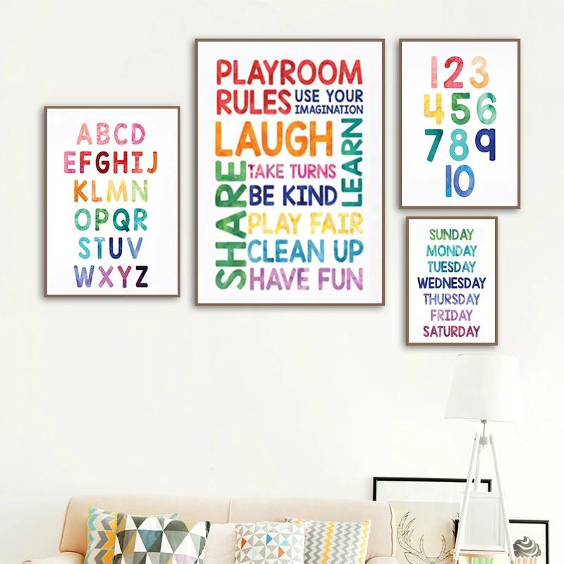 Numbers Alphabet Baby Room Wall Poster Education Picture Kid Bedroom Shape Nursery Wall Art Print Painting Nursery Decor Room