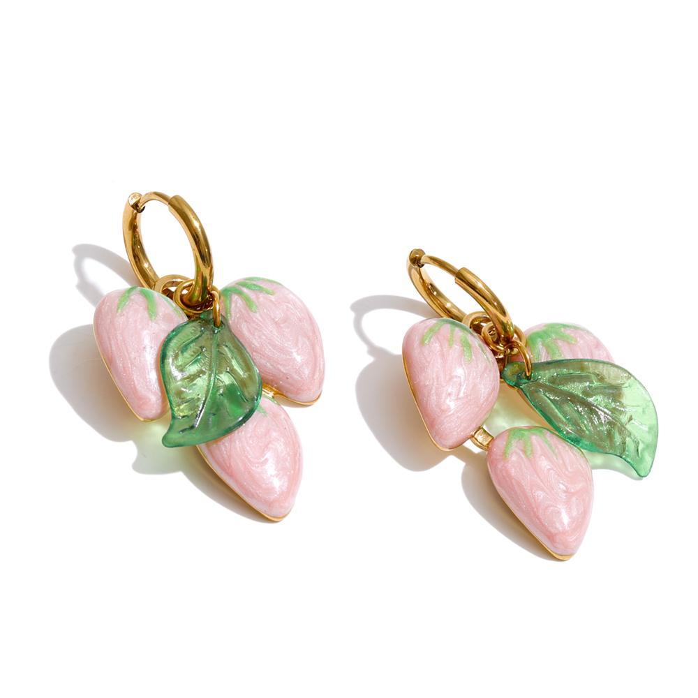 

Yhpup Pink White Color Stainless Steel Strawberry Drop Hoop Earrings for Women Summer Fruit Cute Trendy Jewelry Accessories