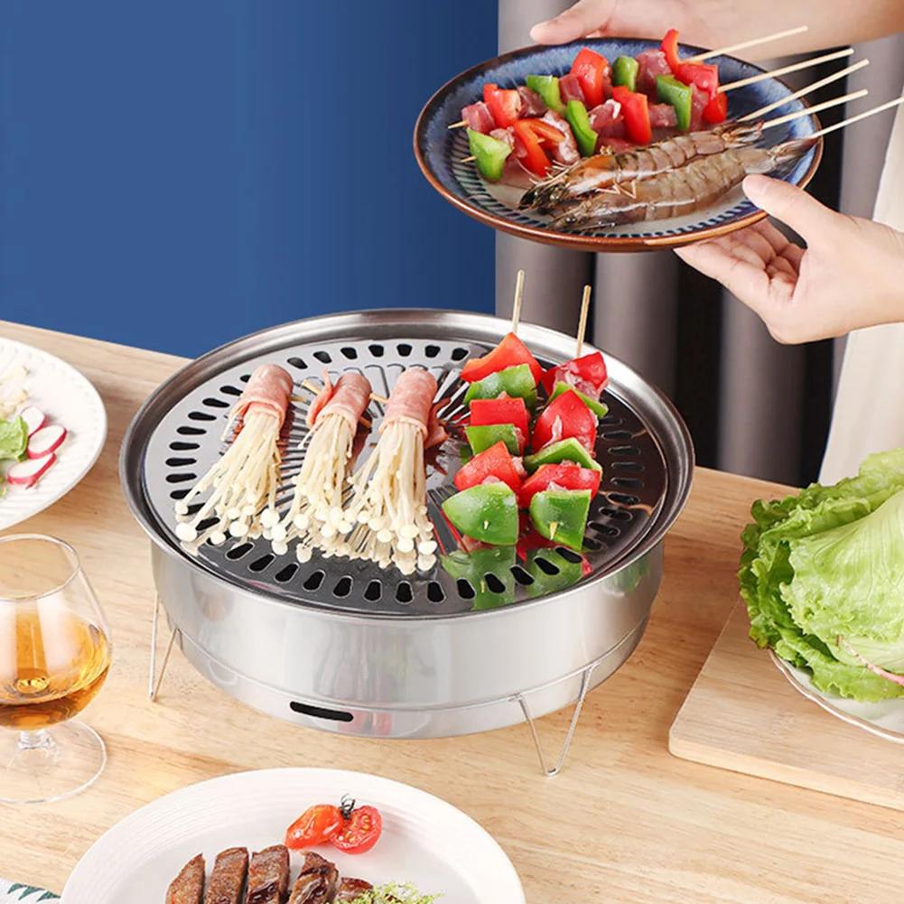 Stainless Steel Korean-Style Charcoal Grilling Oven Outdoor Home Kitchen Outdoor Garden Camping Rotisserie Oven Carbon Grill Pan