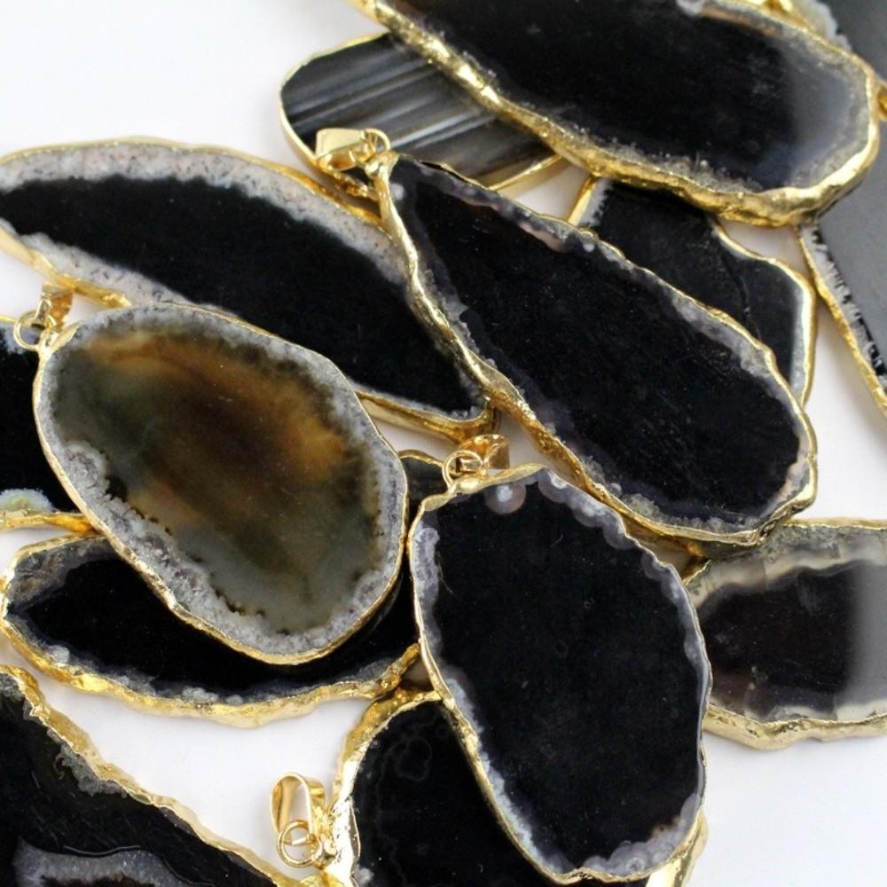 Handmade Druzy Agate Pendant 60*40mm Polished Crystal Slice Fashion Agate Wind Chime  Meditation