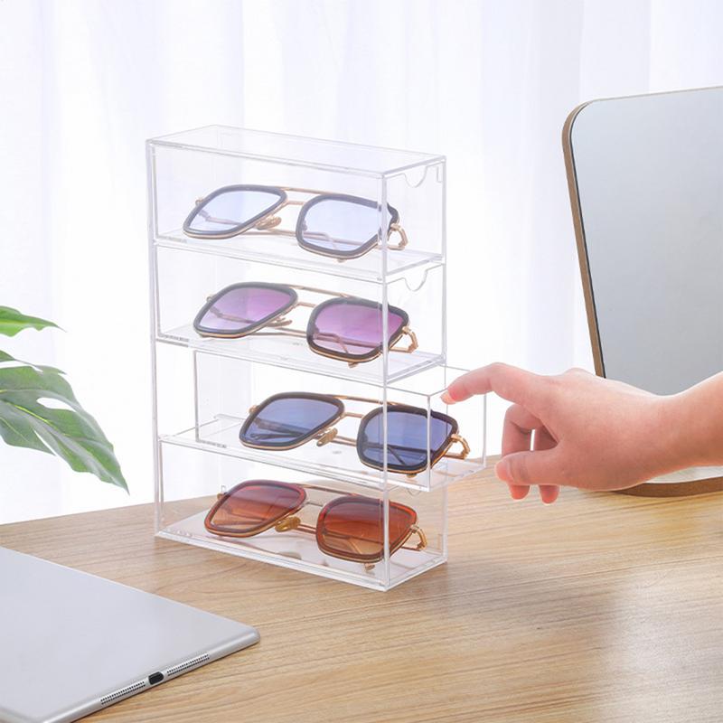 Acrylic Glasses Organizer Clear Sunglass Storage 4-Layer Tabletop Eyeglass Display Case Eyewear Collection Box For Jewelry Watch