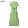 ZANZEA Women Casual Round Neck Solid Color Loose Short Sleeve Dress