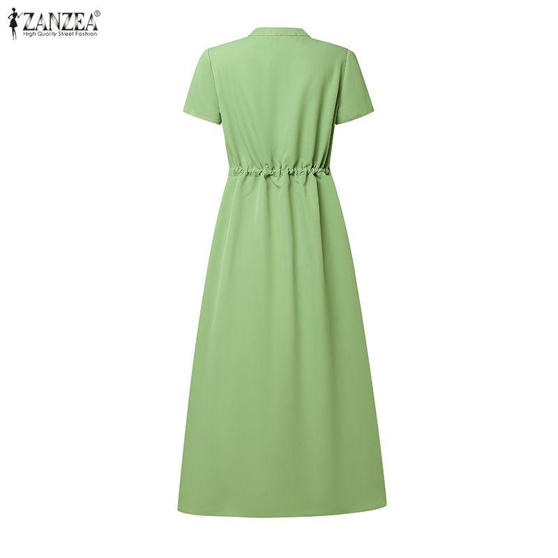 ZANZEA Women Casual Round Neck Solid Color Loose Short Sleeve Dress