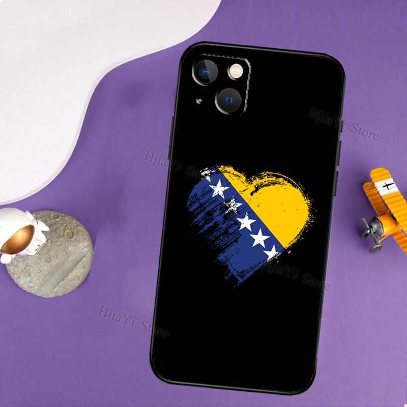 Bosna i Hercegovina Heart Case For iPhone 14 13 Pro X XS Max XR 7 8 Plus Cover For iPhone 14 12 Mini 11 Pro Max SE 2020