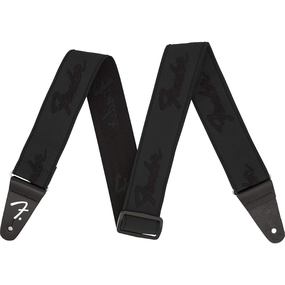 [Fender] Strap WeighLess™ 2" Running Logo Strap, Black/Black