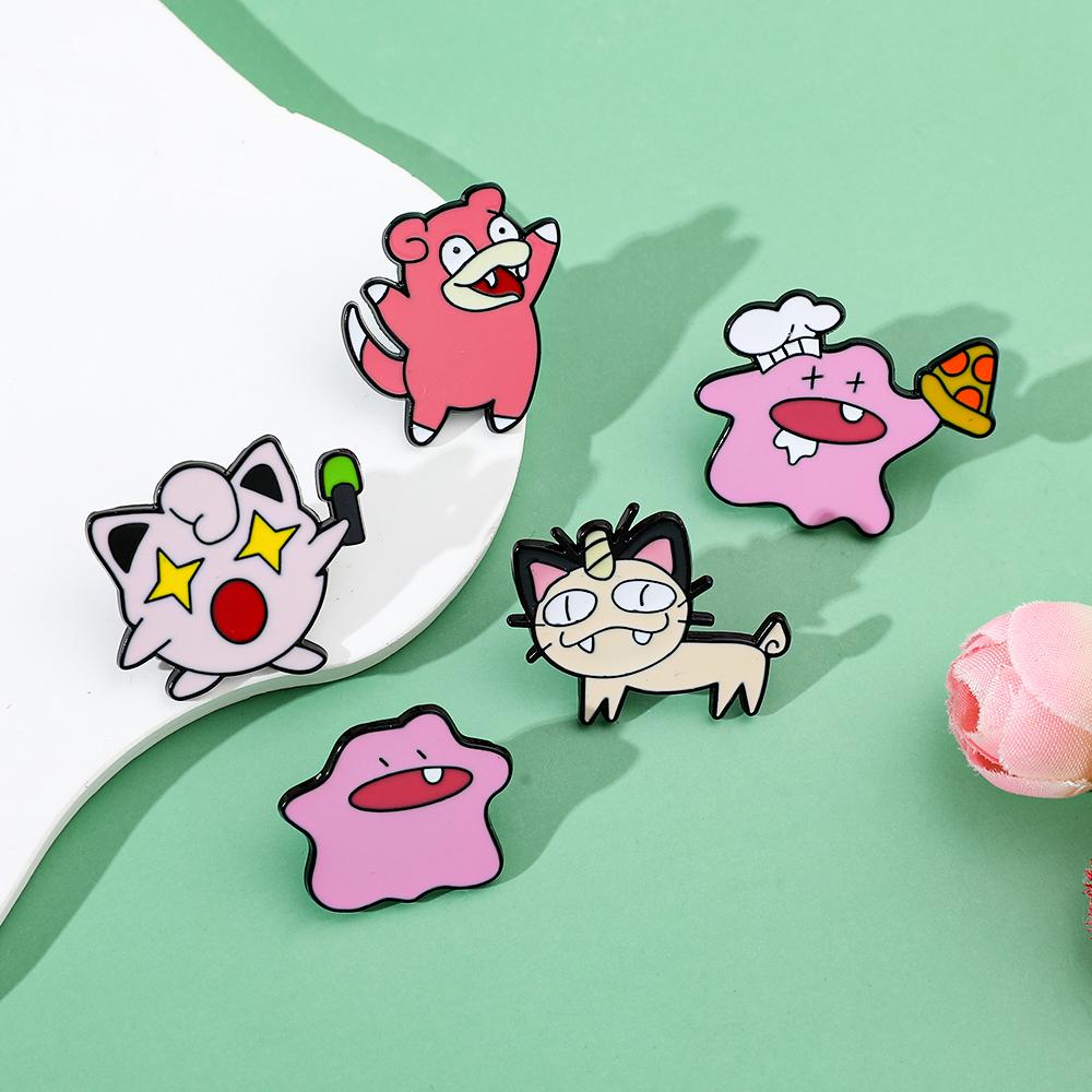 5 Pcs Fashion Jigglypuff Brooch Cute Ditto Meowth Enamel Pins Backpack Clothing Jewelry Metal Badge Accessories Gift