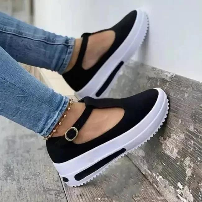 Fashion Womens Shoes Fashion Large Size Casual Shoes Spring Platform Round Toe Loafers Women Buckle Wedge Women's Shoes Zapatillas Mujer