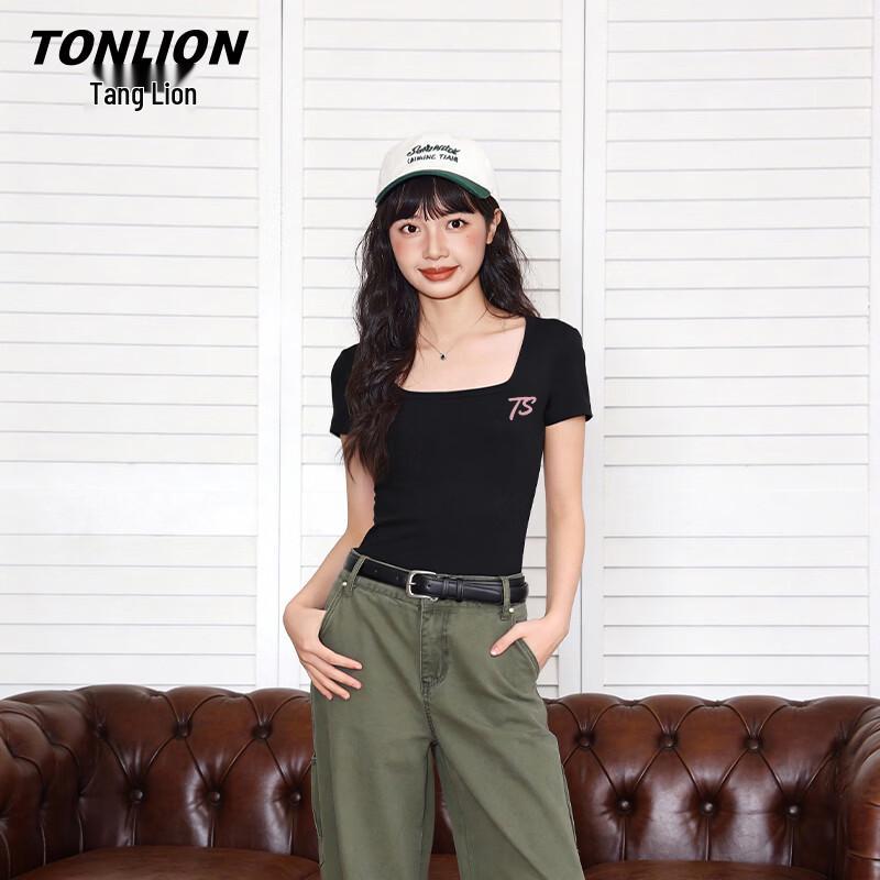 TonLion Women s Square Neck Slim Fit Short Sleeve T-Shirt XL