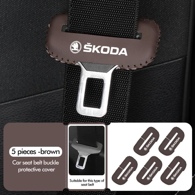 BHBD3 Car Seat Belt Buckle Cover Leather Protector Anti-collision Case For Skoda VRS Octavia 1 2 3 Rapid Kodiaq Karoq Fabia Kamiq