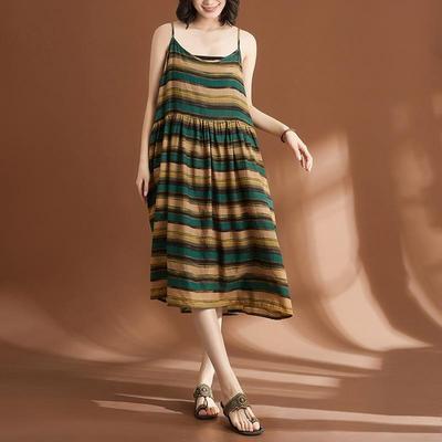 Vestido Largo de Verano Casual Suelto de Algodón con Tirantes Sin Mangas Floral Vintage Nuevo en Vestidos Para Mujer