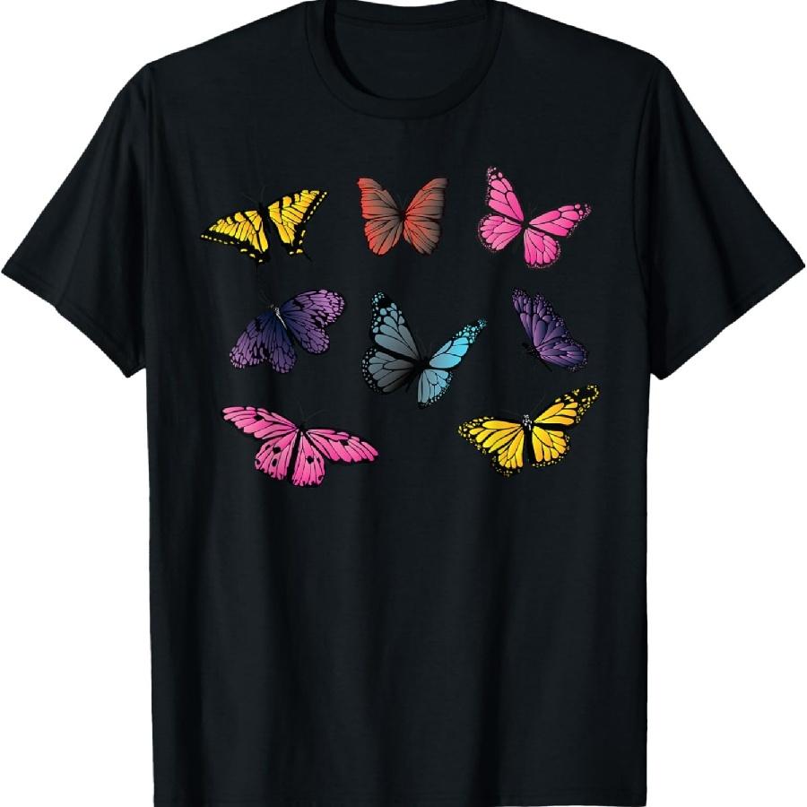 Butterfly Art Text Animal Abstract Graphic Butterfly T-Shirt