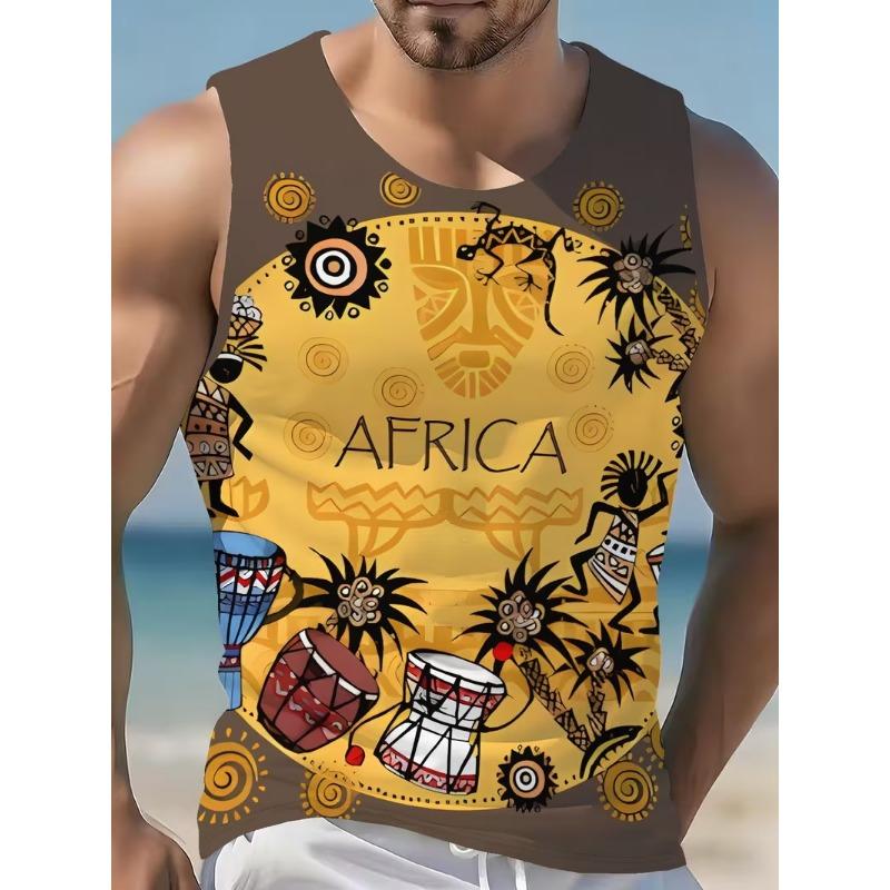 Men African Ethnic 3D Print Tank Top Vintage Camel Totem Graphic Sleeveless
