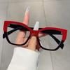 New Women Fashion Cat Eye Glasses Frame Trend Retro Flat Mirror Splicing Anti Blue Light Eyeglasses Man Decorative Plain Eyewear
