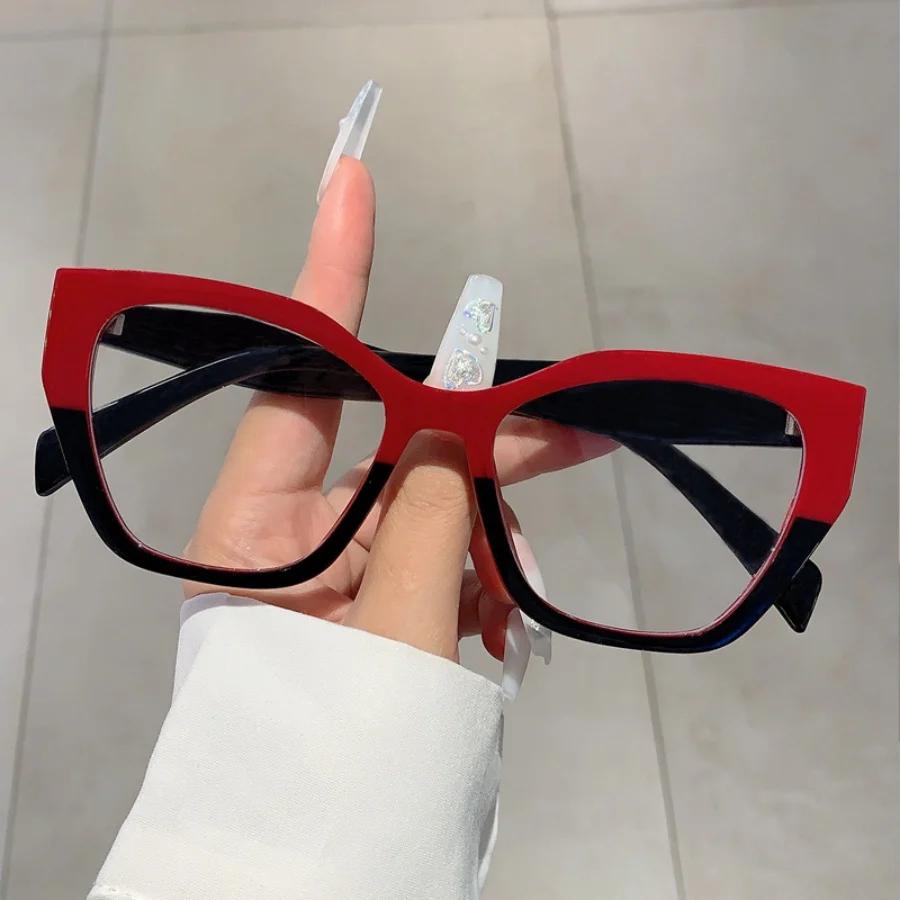 New Women Fashion Cat Eye Glasses Frame Trend Retro Flat Mirror Splicing Anti Blue Light Eyeglasses Man Decorative Plain Eyewear
