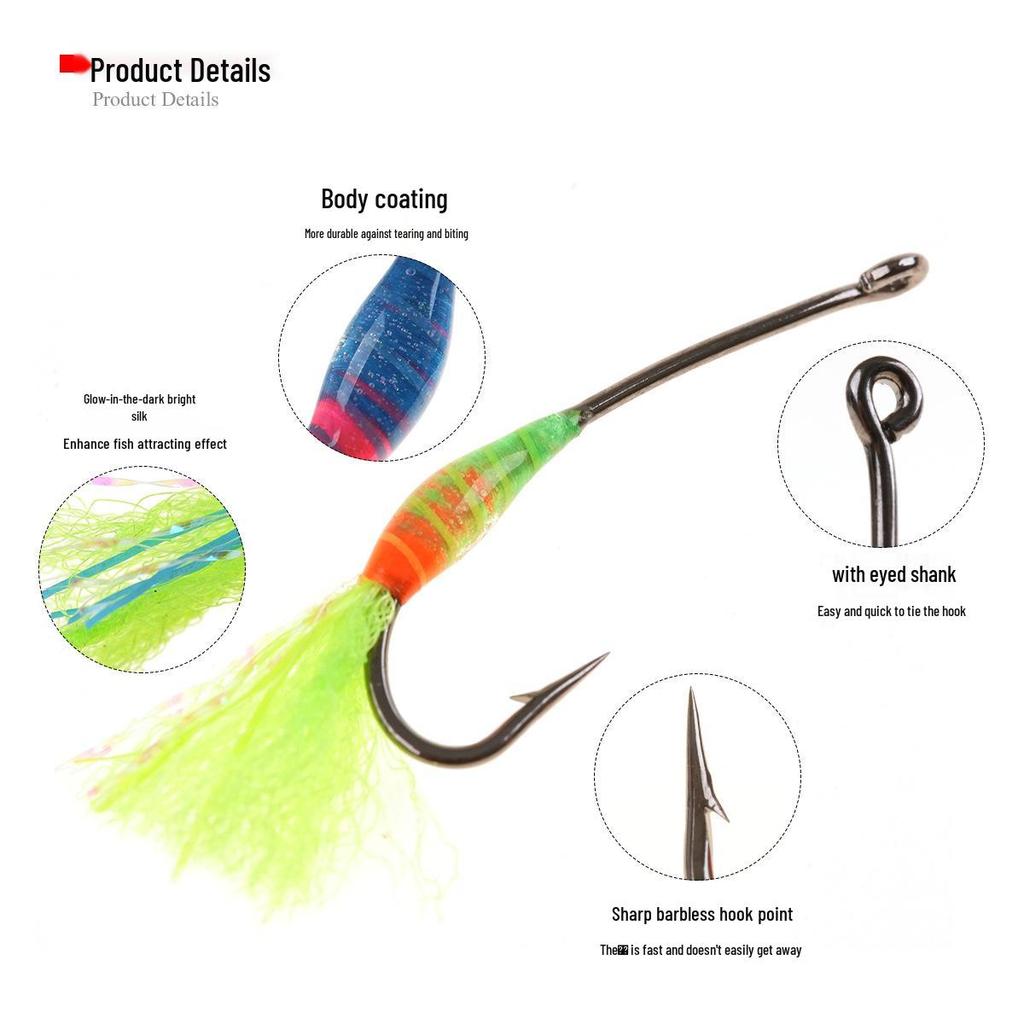 Luminous Fluorescent Fishing Hooks: Colorful Ice, Sea, Fly Fishing Rigs with Long Handles and Barbs for Bass