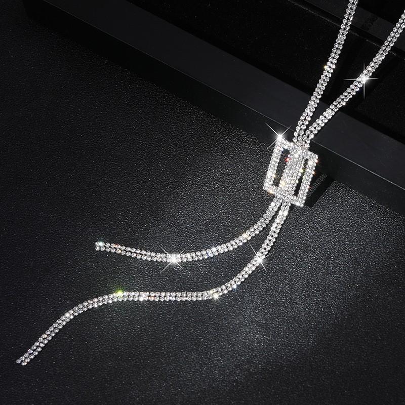 Highend Geometric Crystal Sweater Chain In Platinum And Coffee Gold Color For Outfits Stylish