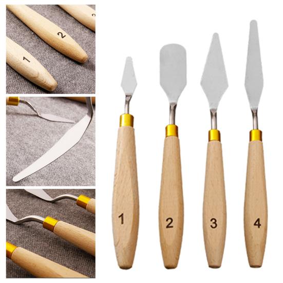 5 bucăți spatulă pentru pictură DIY flexibilă fără bavuri Racletă elegantă pentru paletă de tonifiere cu mâner din lemn Articole de artă