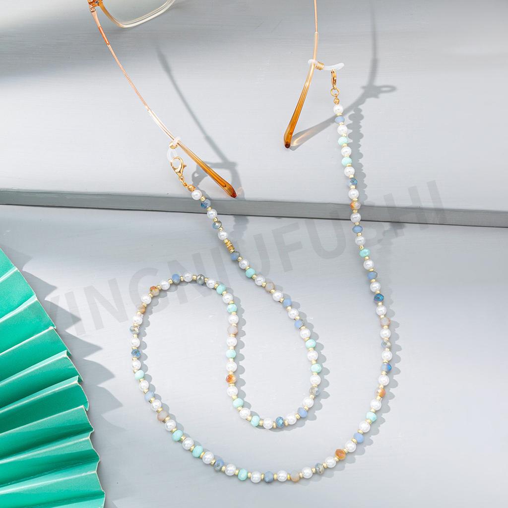 Color Pearl Crystal Beaded Glasses Chain Fashionable Mixed Color Women's Temperament Glasses Rope Neck Lanyard