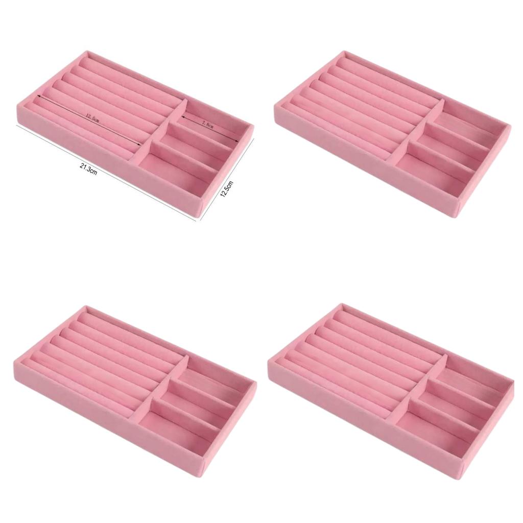 Hot Jewelry Organizer Velvet Jewelry Storage Tray Ring Bracelet Necklace Storage Box Showcase Drawer Organizer Trays Pink 4Pcs