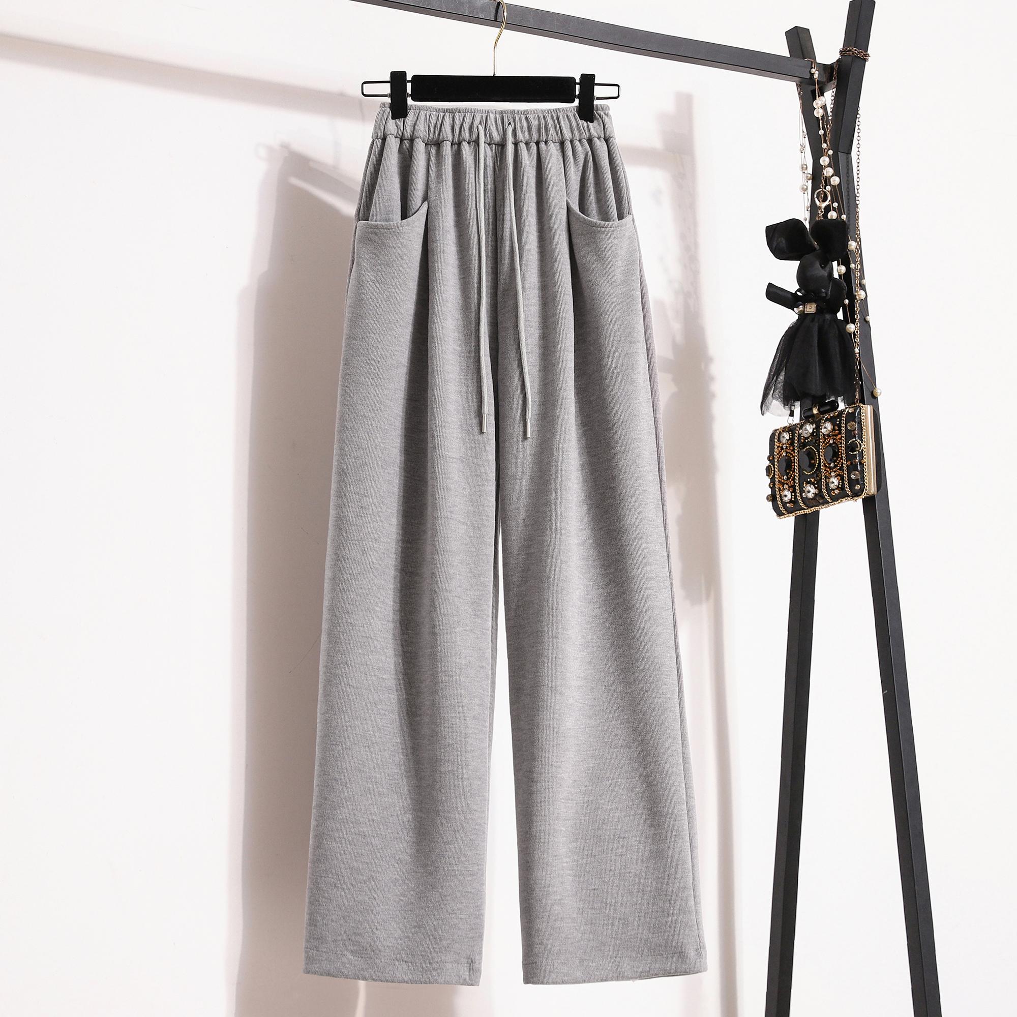 

DIMANAF 2024 Большие размеры Длинные брюки женские эластичные свободные осенние хлопковые свободные с высокой талией однотонные повседневные женские базовые брюки 5XL серый