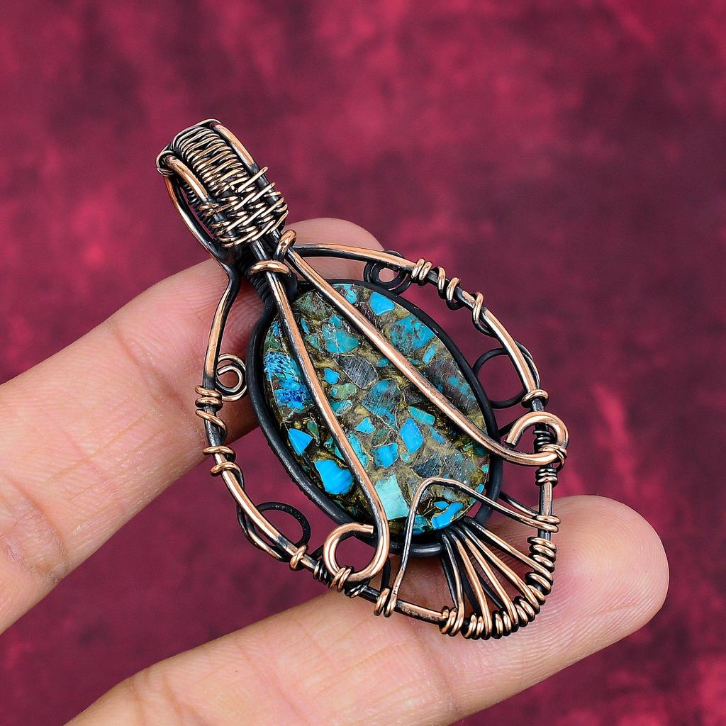 Tree Of Life Copper Chrysocolla Gemstone pendant Copper Wire Wrapped Jewelry