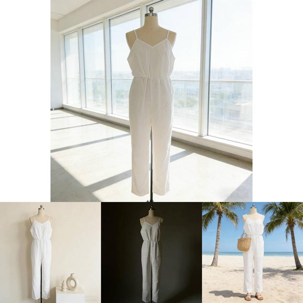 Cotton Wide Leg Jumpsuit With Deep V Neck Back Tie For Casual Streetwear Women