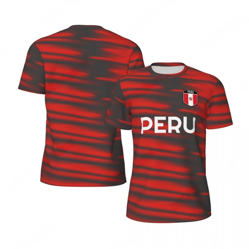 MDHAO xin nan zhuang  3D txu Mode Peru Vlag Grafische Voetbal T-shirts Voor Mannen Trend 3D Nationaal Embleem Geprint Sport T-shirts Los Ademend T-shirts Tops S