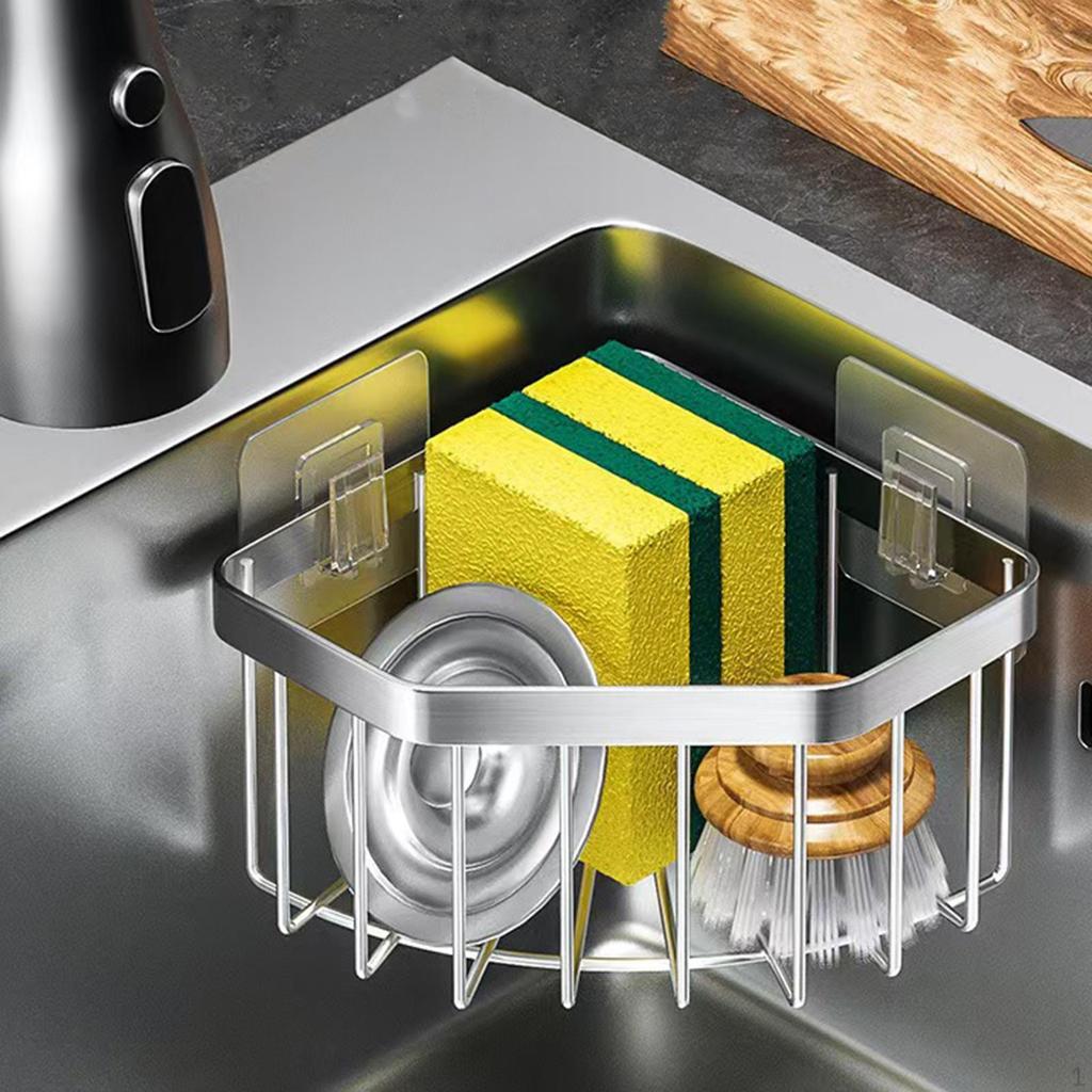 Spülbecken Ecke Schwammhalter Hängekorb Geschirrtuchhalter Zuhause mit Aufklebern Vielseitig Edelstahl