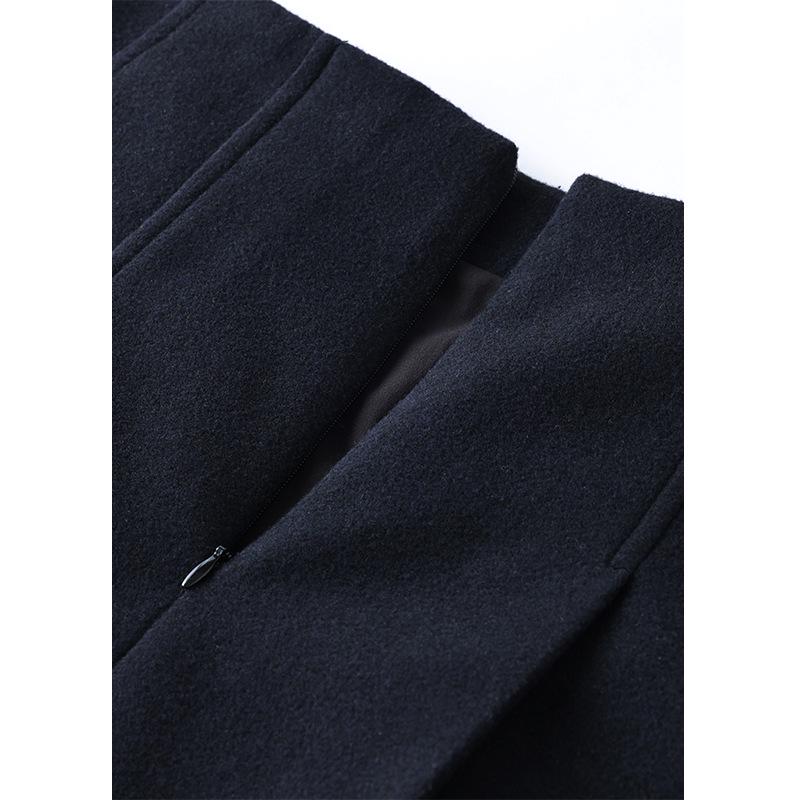 2025 Autumn/Winter Women's Wool Dark Blue A-Line Skirt: High-End, Slimming, Mid-Length