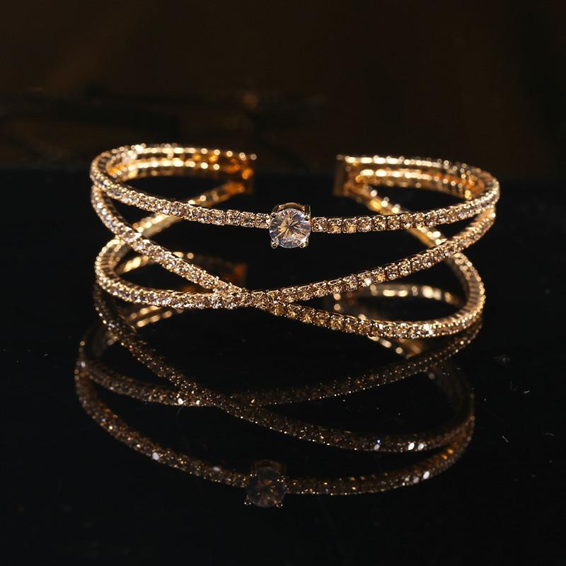 

Simple Three-Dimensional Cross Opening Bracelet Full Diamond Bracelet Bracelet Bracelet Clip Diamond Rhinestone Crystal Bride Bracelet золотой