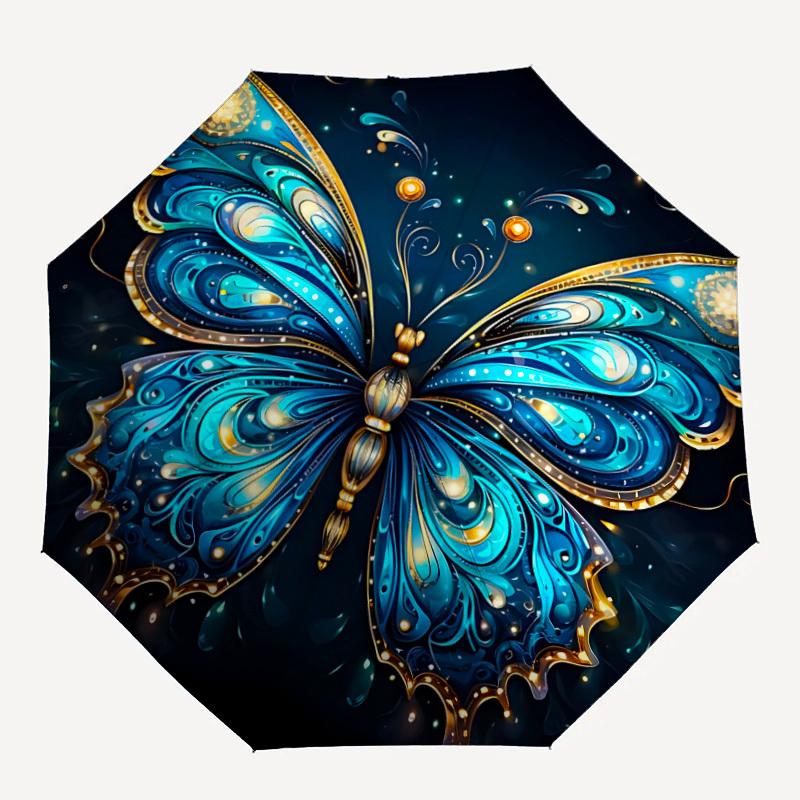 

1pc Butterfly Fantasy Automatic Open/Close Umbrella with Folding feature Compact Travel Umbrella, Lightweight design, for Commuting043